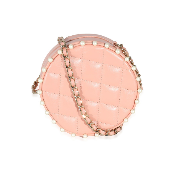 Chanel Pink Quilted Calfskin Pearl Round Clutch With Chain - Picture 2 of 8